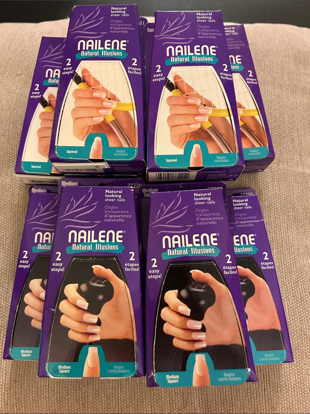 Lots of 10 NEW 48 Each NAILENE Medium Square & Squoval Tips w/ Glue 77220/77221